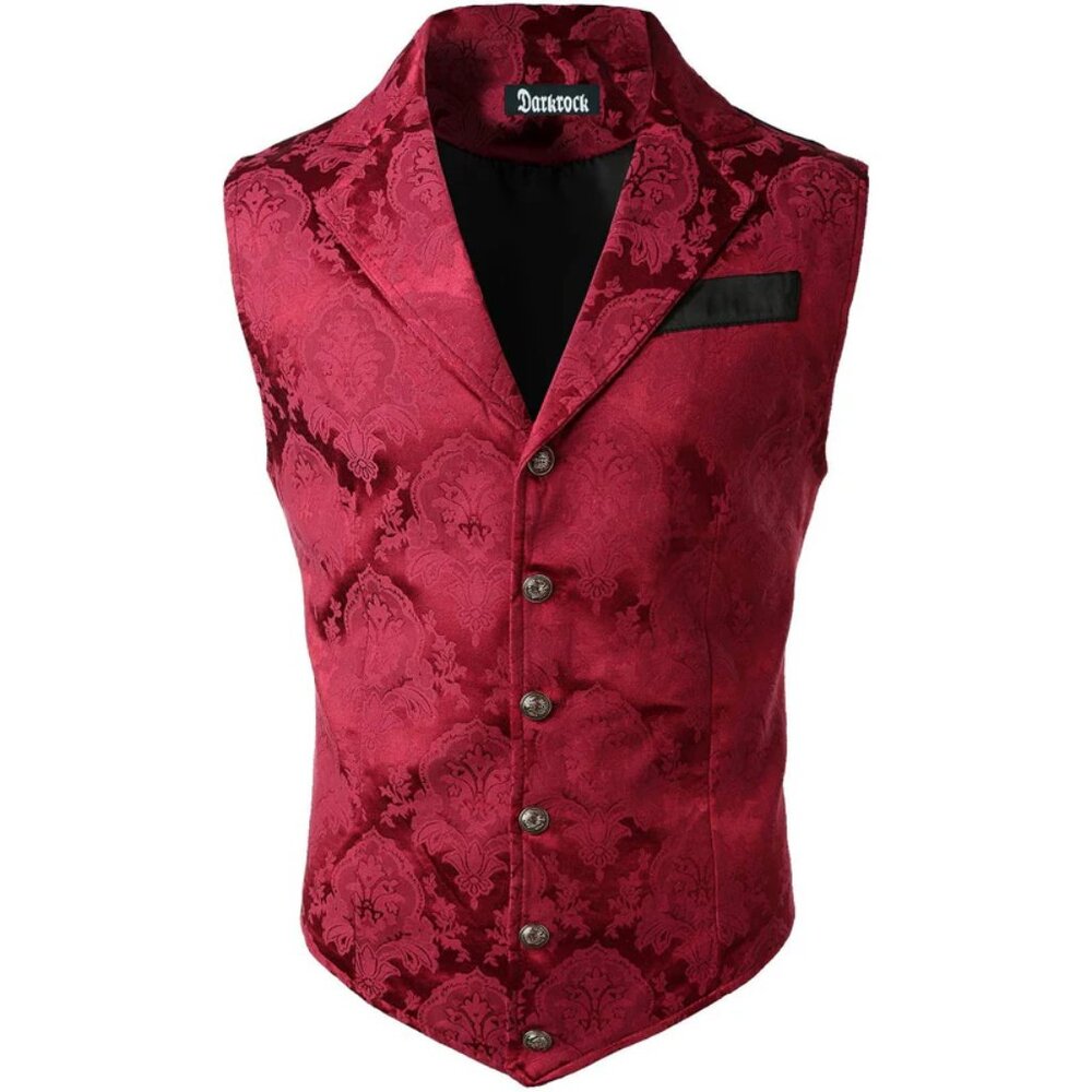 Handmade Red Men's Victorian Suit Gentleman Vest Steampunk Gothic Waistcoat USA